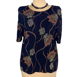 VTG M.J. Carroll Butterfly Pointillist‎ Art Top Made in USA 1X Slinky Stretch